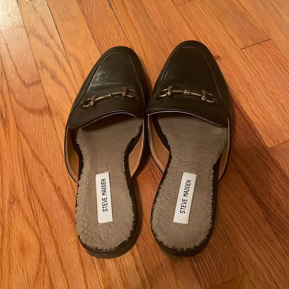 Steve Madden Men's P-Majjik Black Faux Shearling Leather Mules Size 11